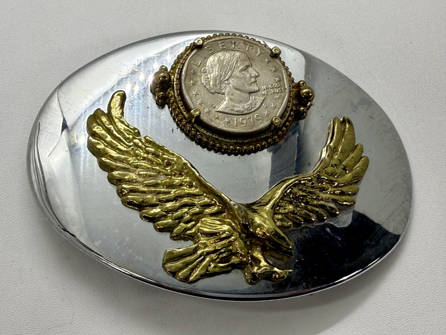 American Bald Eagle 1979 Susan B. Anthony Dollar Coin Collector Belt Buckle