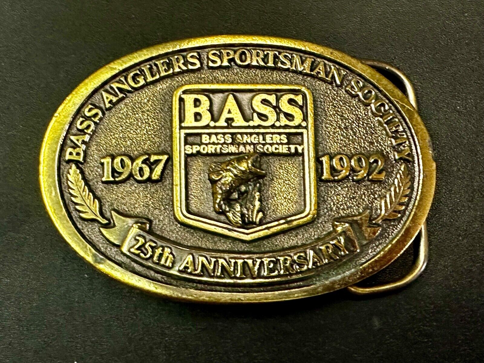 1992 BASS Anglers Sportsman Society Sport Fishing Fishermans 25th yr Belt Buckle