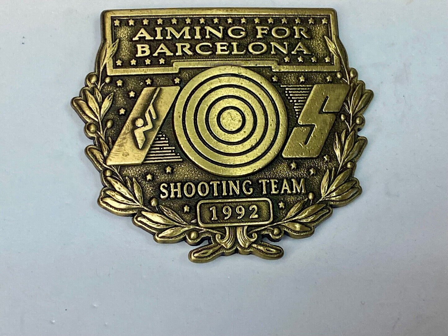 United States Shooting Team 1992 Aiming For Barcelona Cutout Belt Buckle 