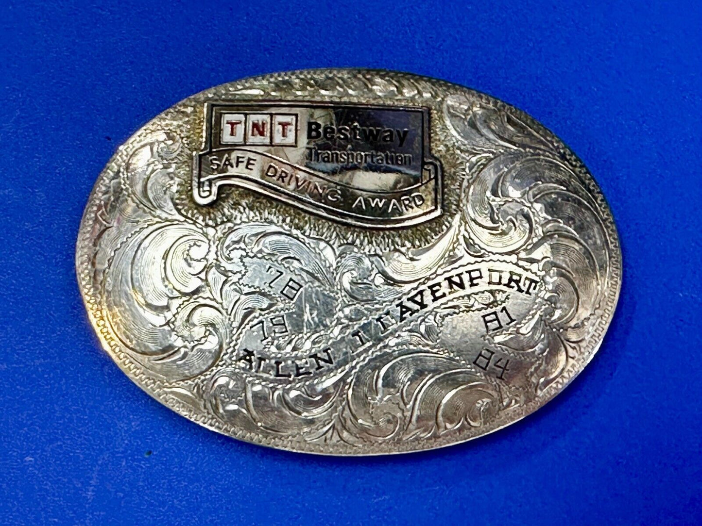 TNT Bestway Transportation Safe Driving Award Belt Buckle by BK Silversmiths