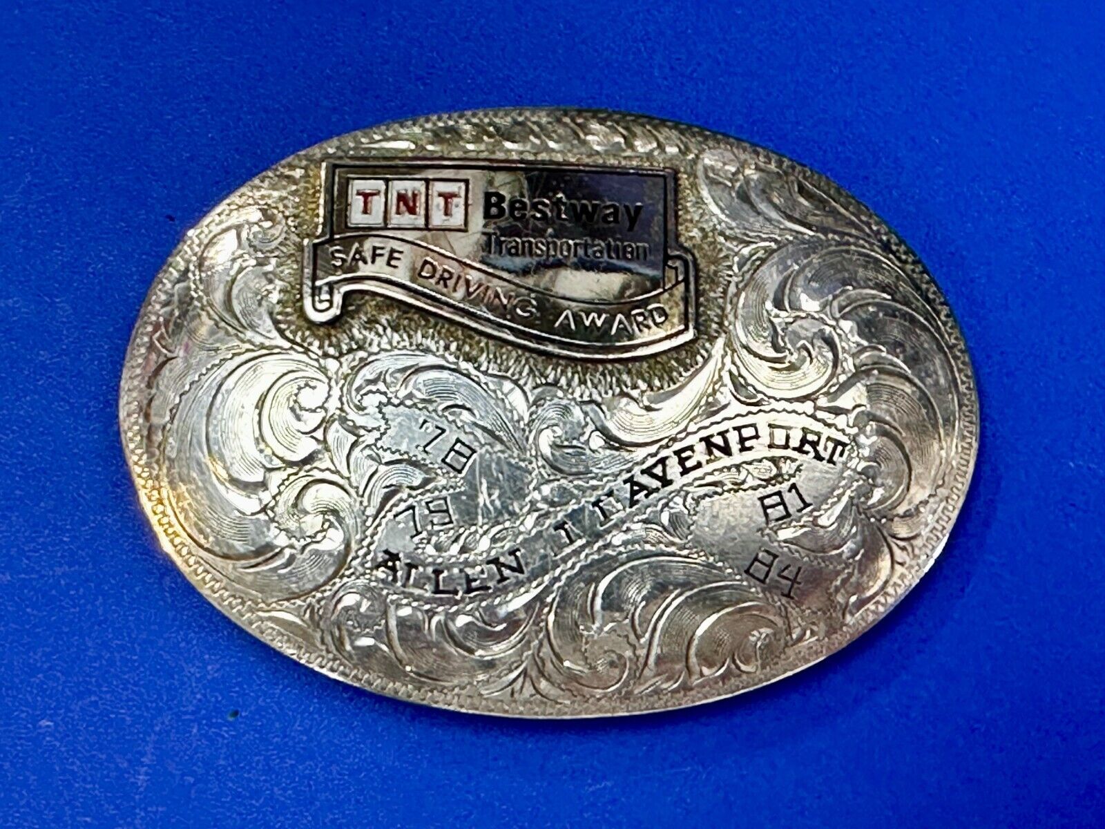 TNT Bestway Transportation Safe Driving Award Belt Buckle by BK Silversmiths