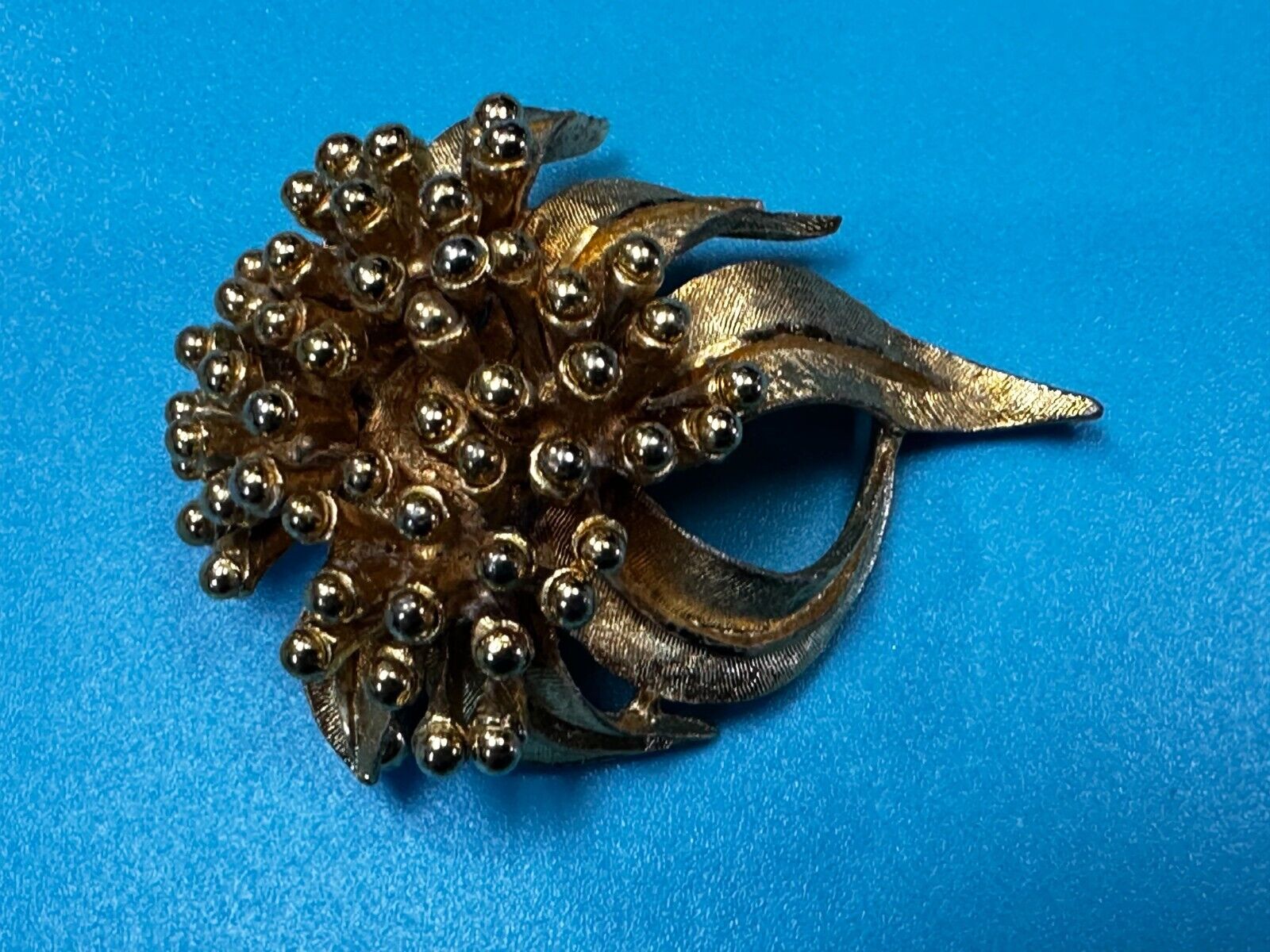 Vintage Flower Textured Brushed Gold Tone Brooch Pin Signed by BSK