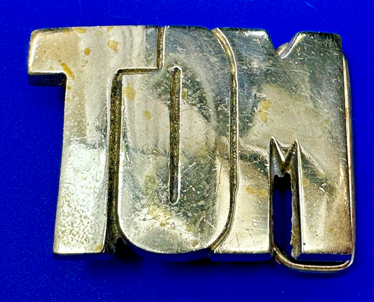 TOM - Custom Name cutout block letters Vintage Solid Brass Belt Buckle