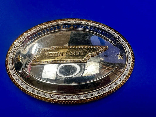 The State of Tennessee with Rhinestone Accents Two Tone Large Belt Buckle by ATI