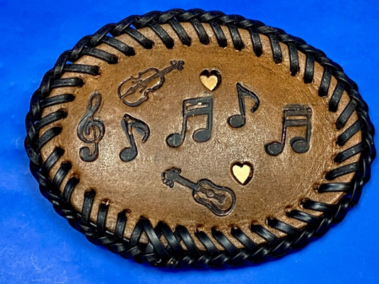 Vintage Eight 16Th Notes Violin Bass Treble Clef  Musicians Leather Belt Buckle