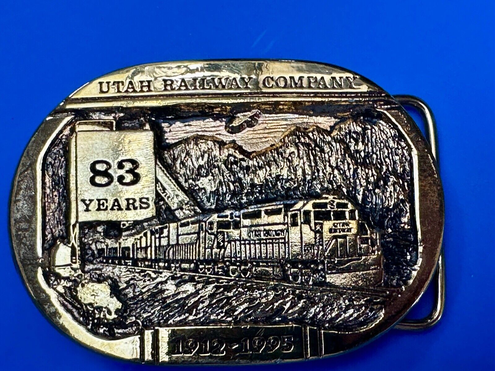 Utah Railway Co Vtg Train Railroad 83 Years Gary Prazen Bronze Art Belt Buckle