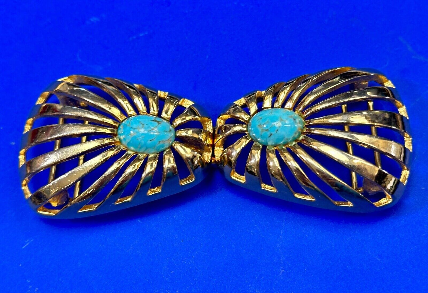 turquoise cab center two piece interlocking designer  1984 Mimi Di N belt buckle