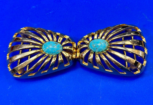 turquoise cab center two piece interlocking designer  1984 Mimi Di N belt buckle