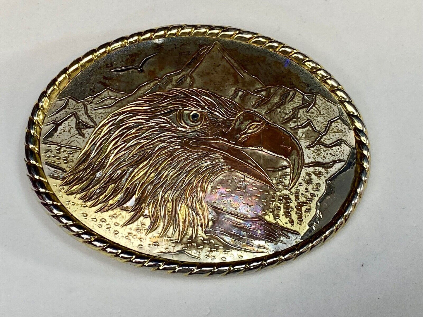 American Bald Eagle Patriotic Country Western Mixed Metal Belt Buckle Stamped W 