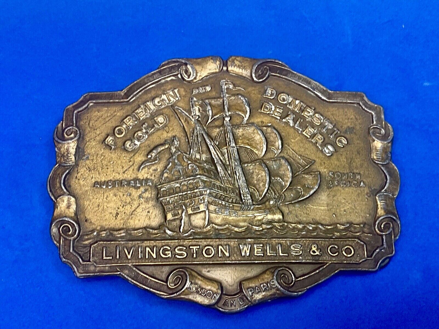 V-36 Livingston Wells & Co Foreign Domestic Gold Sailing Belt Buckle - Bergamot 