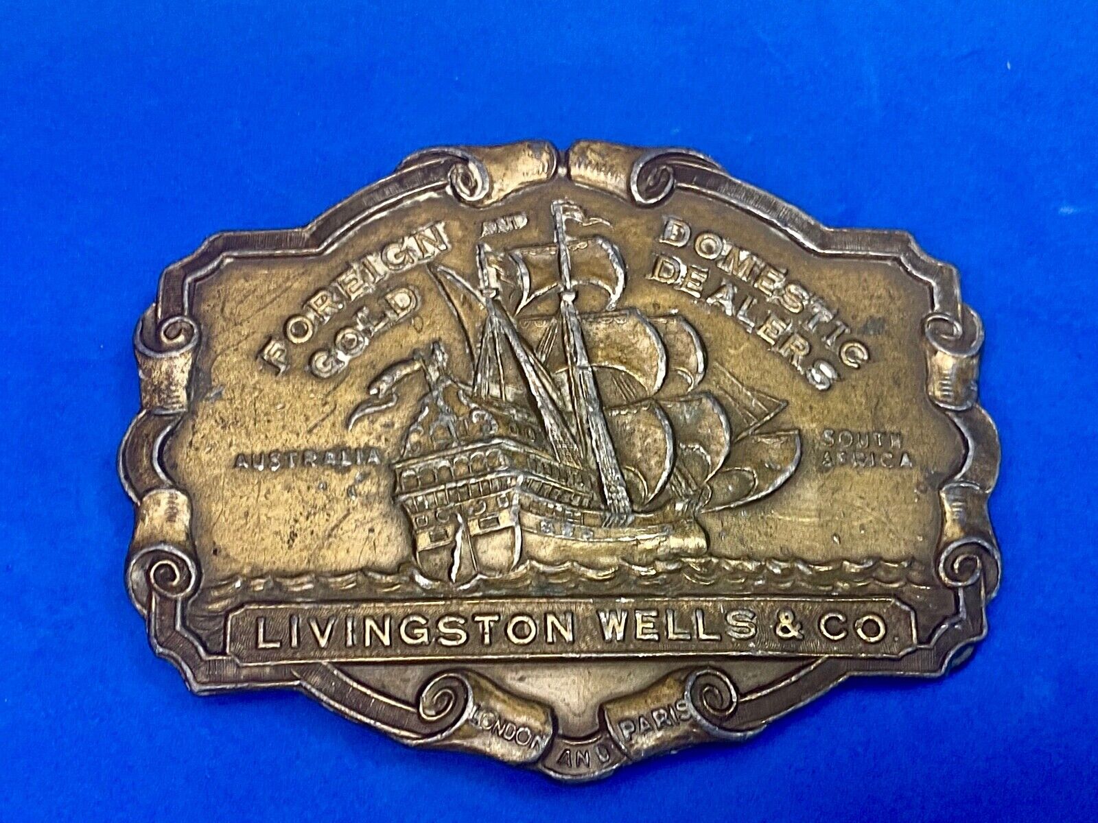 V-36 Livingston Wells & Co Foreign Domestic Gold Sailing Belt Buckle - Bergamot 