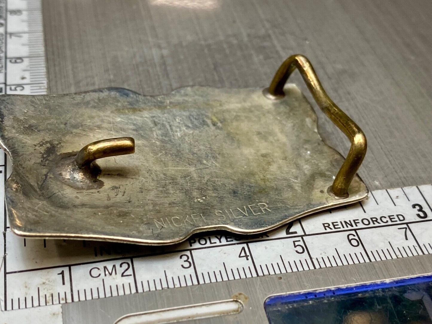 Vintage beat up nickel silver belt buckle missing some of a horse head!  REPAIR