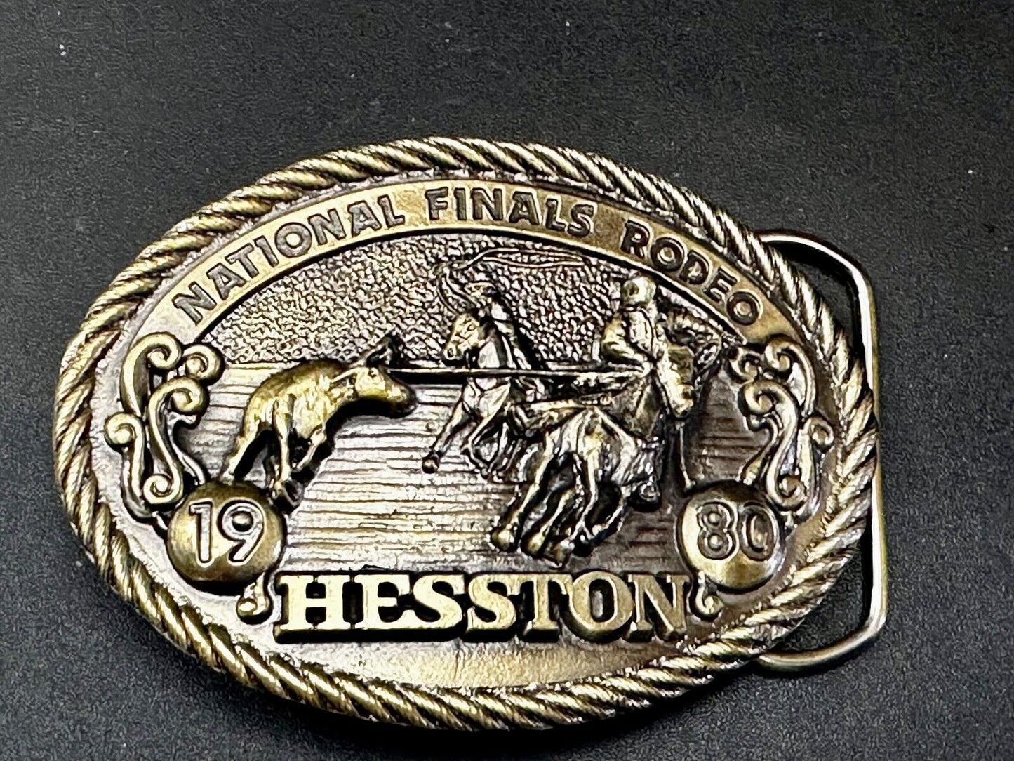 1980 Hesston Belt Buckle. Team Roping. Sixth Edition, National Finals Rodeo