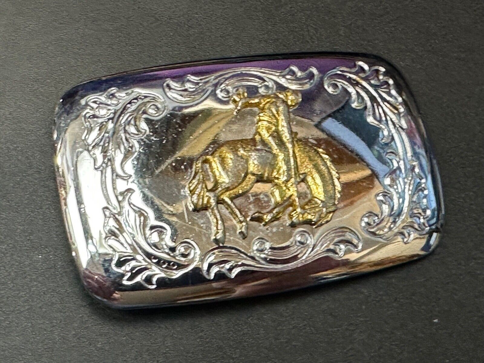 Vintage END of the trail Horse Cowboy hat off Vintage two tone belt buckle