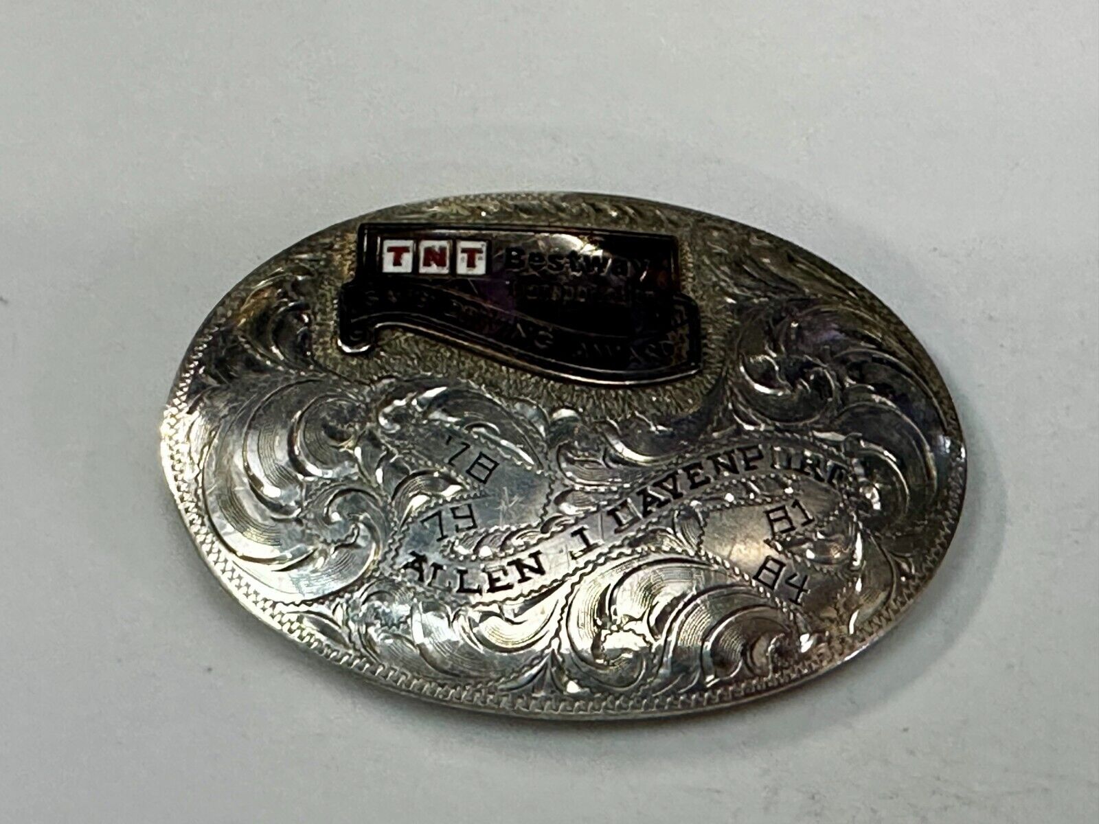 TNT Bestway Transportation Safe Driving Award Belt Buckle by BK Silversmiths