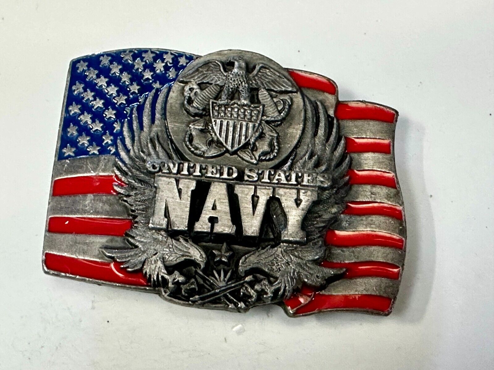 United States Navy Patriotic Flag Eagle Naval Seal Vtg 1991 Belt Buckle Siskiyou