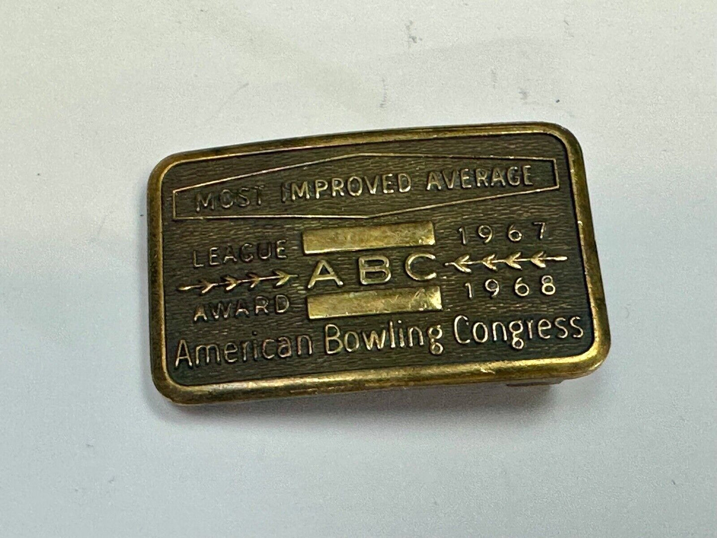 1967 - 68 MOST IMPROVED BOWLING AVERAGE - BLANK -  BELT BUCKLE ABC LEAGUE AWARD