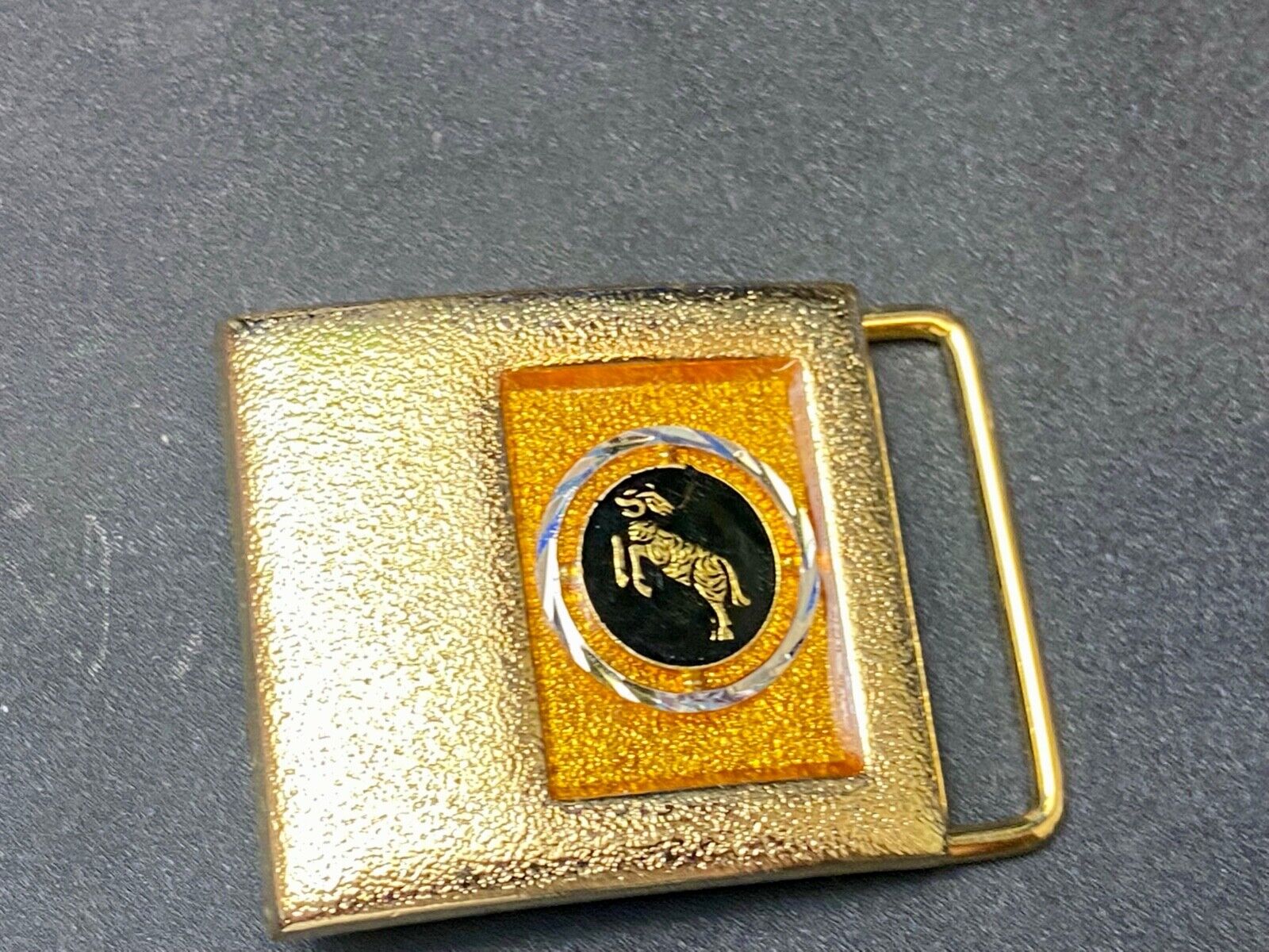 Vintage Lee Black Gold Enamel Zodiac Sign Astrology Aries?  Belt Buckle