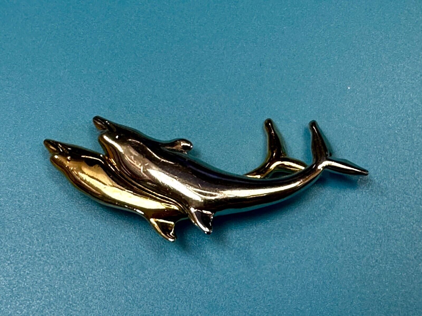 Two Dolphins Silver & Gold Tone Vintage Brooch Pin Signed Liz Claiborne