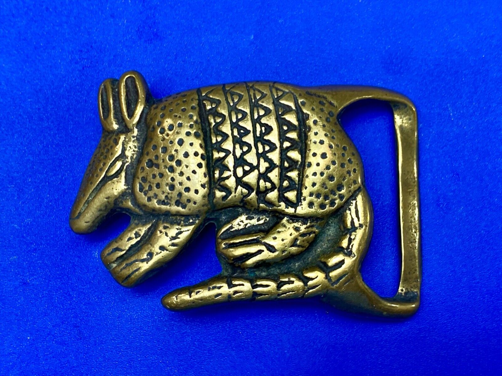 Armadillo Solid Brass Vintage Hippy style Figural Trinity Belt Buckle