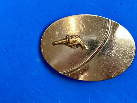 Vintage Chambers Belt Co. Silver Nickel Western stamped belt buckle gun pistol
