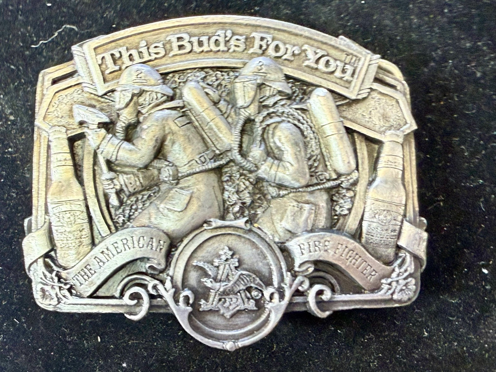 This Bud's For You The American Fire Fighter Anheuser-Busch Inc 1987 Belt Buckle