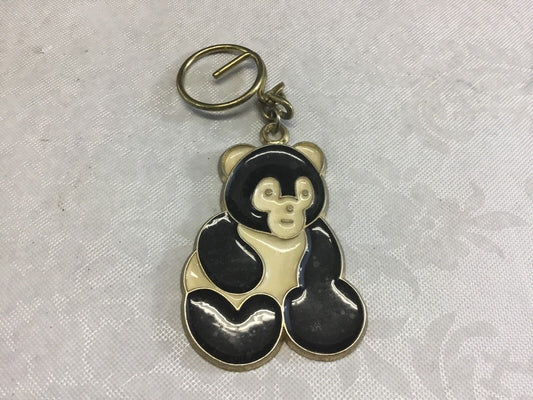Adorable cut out Large Black and White Panda Bear Keychain with Gold Accents
