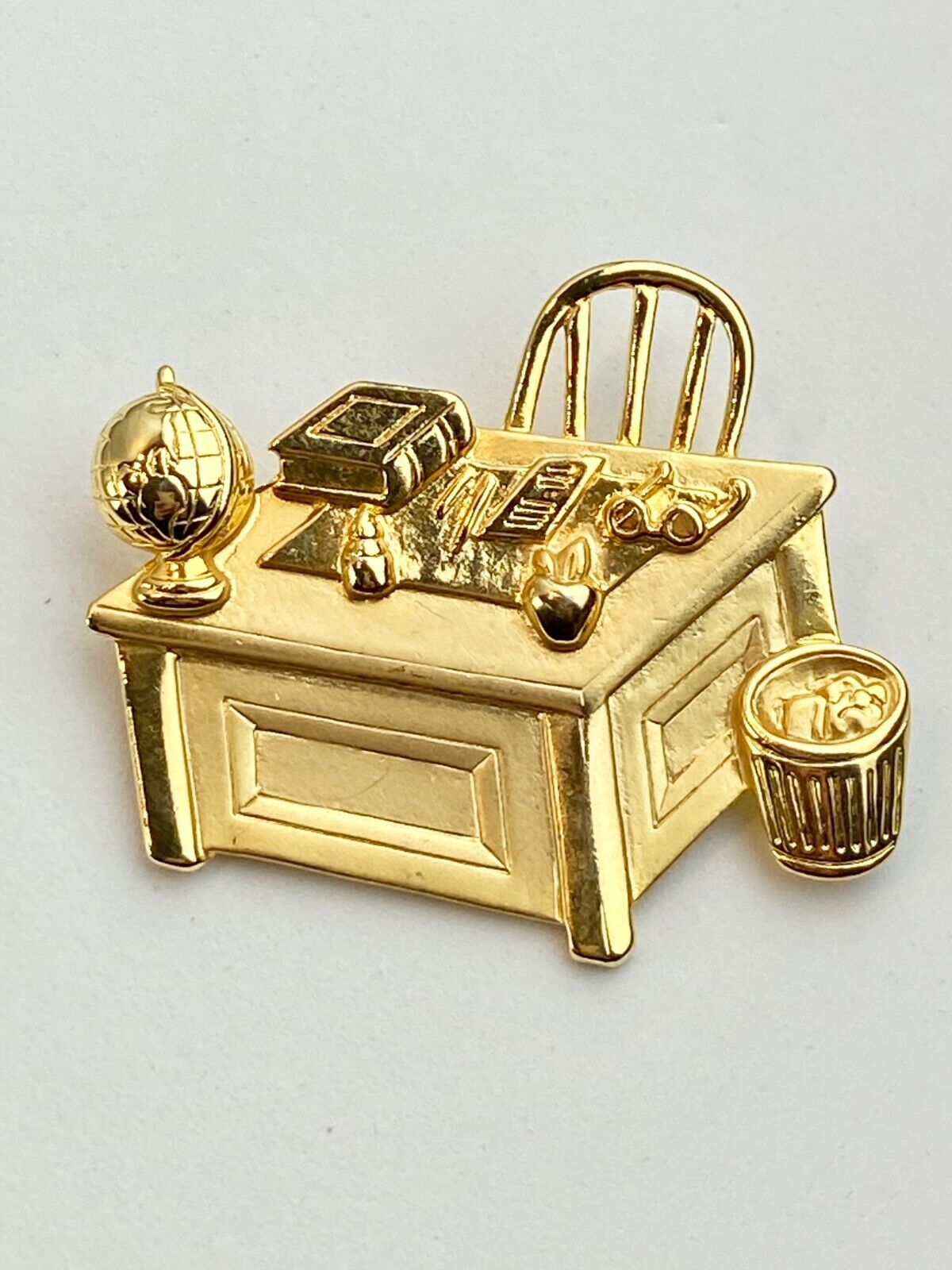 Teacher's Desk Chair Book Apple Globe Gold-Tone Metal Brooch  by JJ 