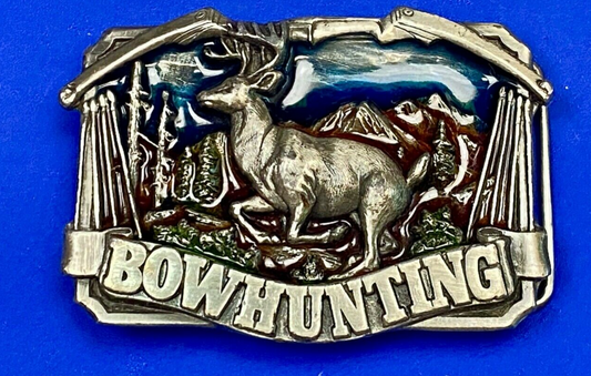 Vintage 1983 Bowhunting Hunting Deer Large Buck, Colorfyul  Western Belt Buckle