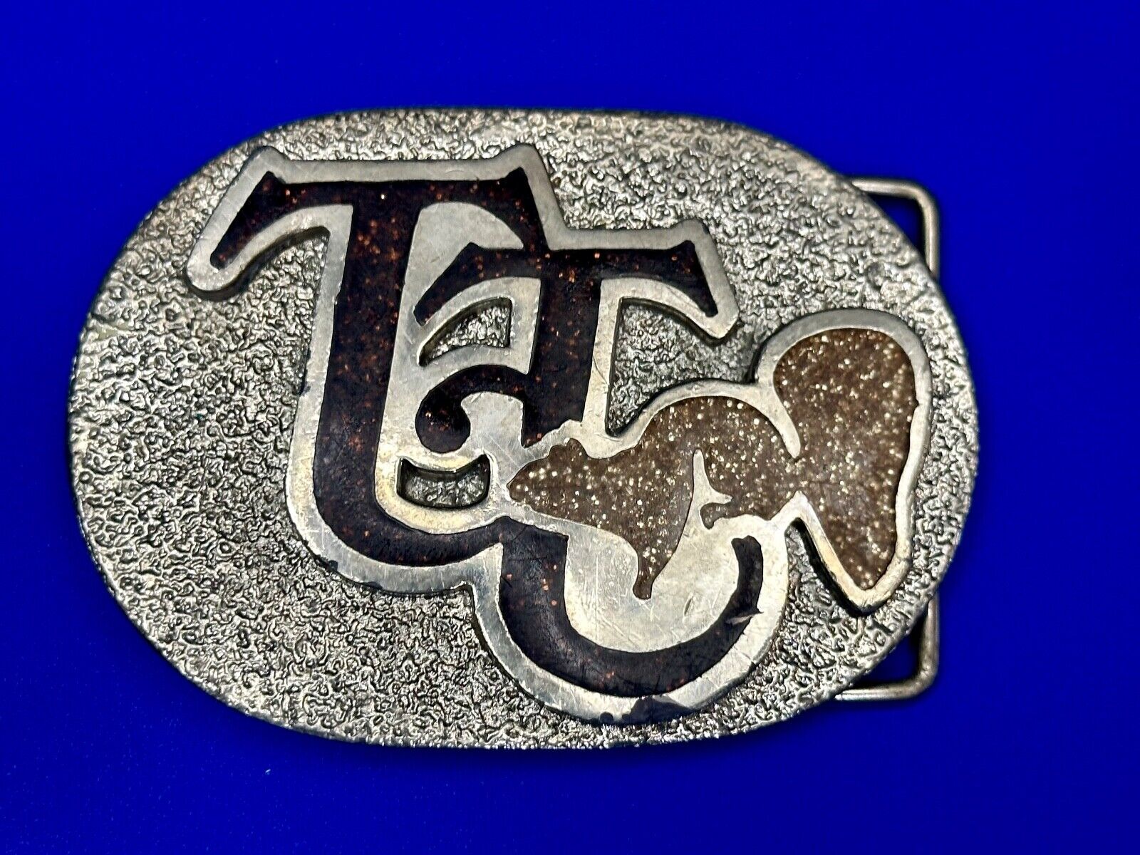 TT Ranch western inlaid enamel symbol emblem Vintage rodeo Cowboys Belt Buckle