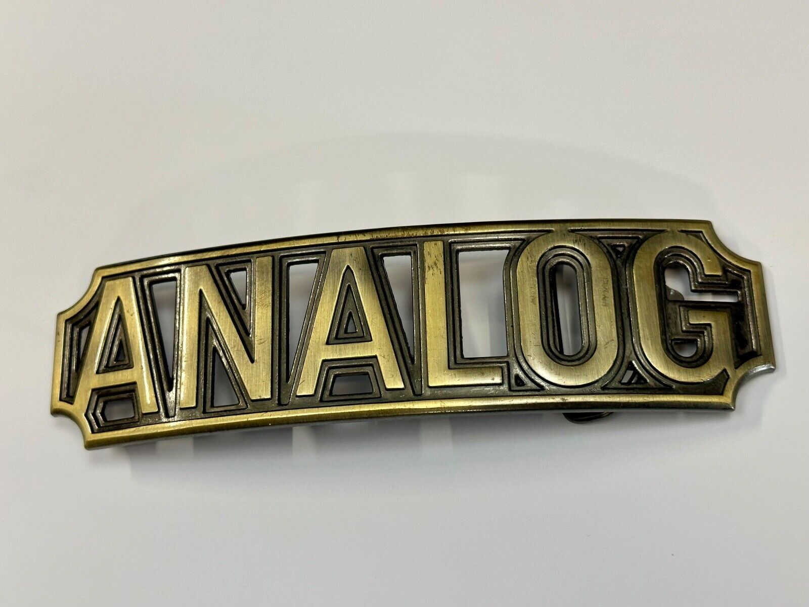 ANALOG - large old school block letter silver tone belt buckle