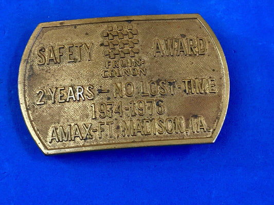 Vintage 1970’s two year safety award- no lost time belt buckle 