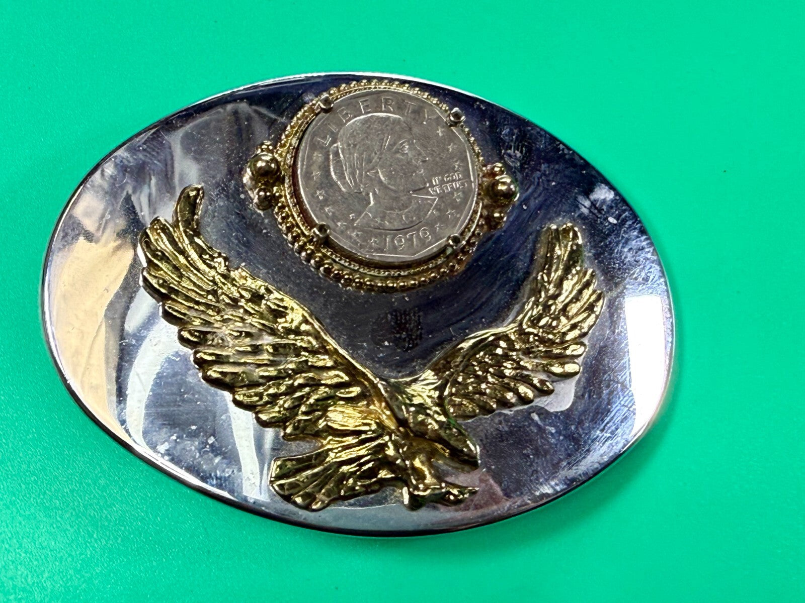 American Bald Eagle 1979 Susan B. Anthony Dollar Coin Collector Belt Buckle