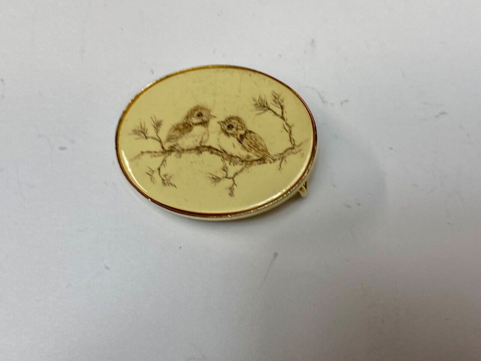 Two adorable baby birds on tree branch ART drawing Vintage Barlow belt buckle