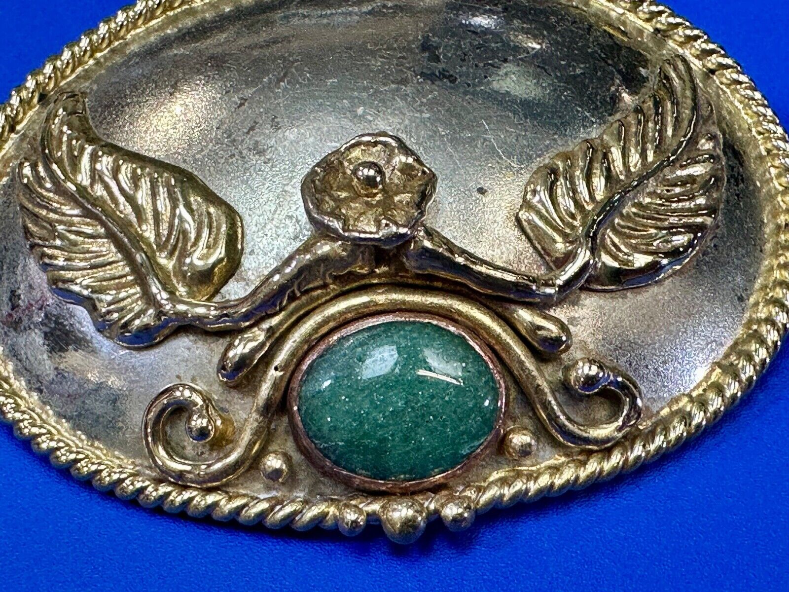 two tone LEAF theme unknown to me! green turquoise? Artisan western belt slide