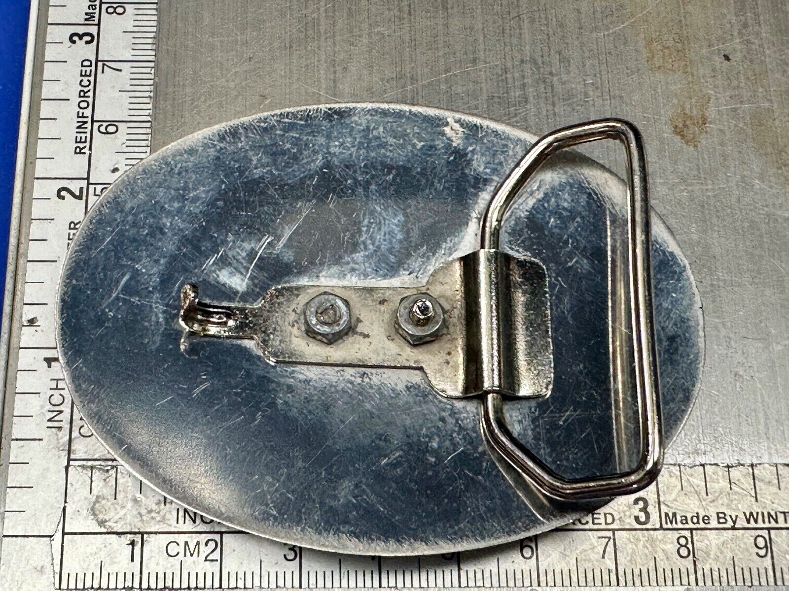 Vintage horse head bust in turquoise chip horseshoe on western belt buckle