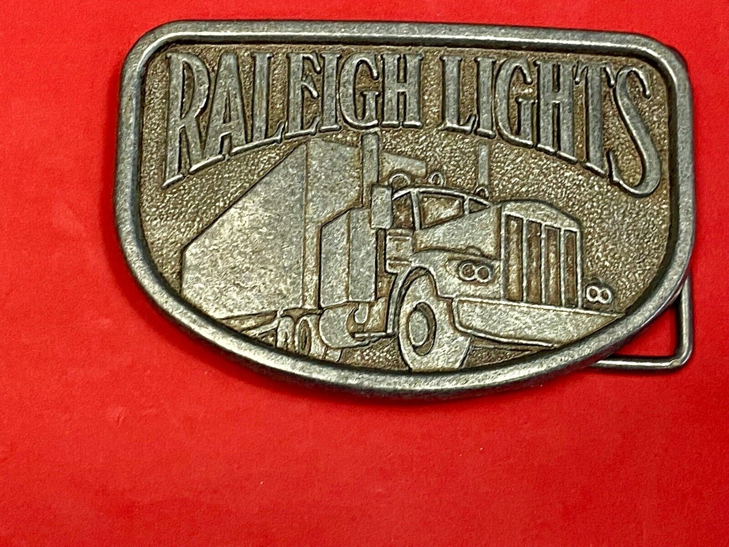 1970S Vintage Raleigh Lights Cigarettes Tobacco Semi Truck Trucker Belt Buckle