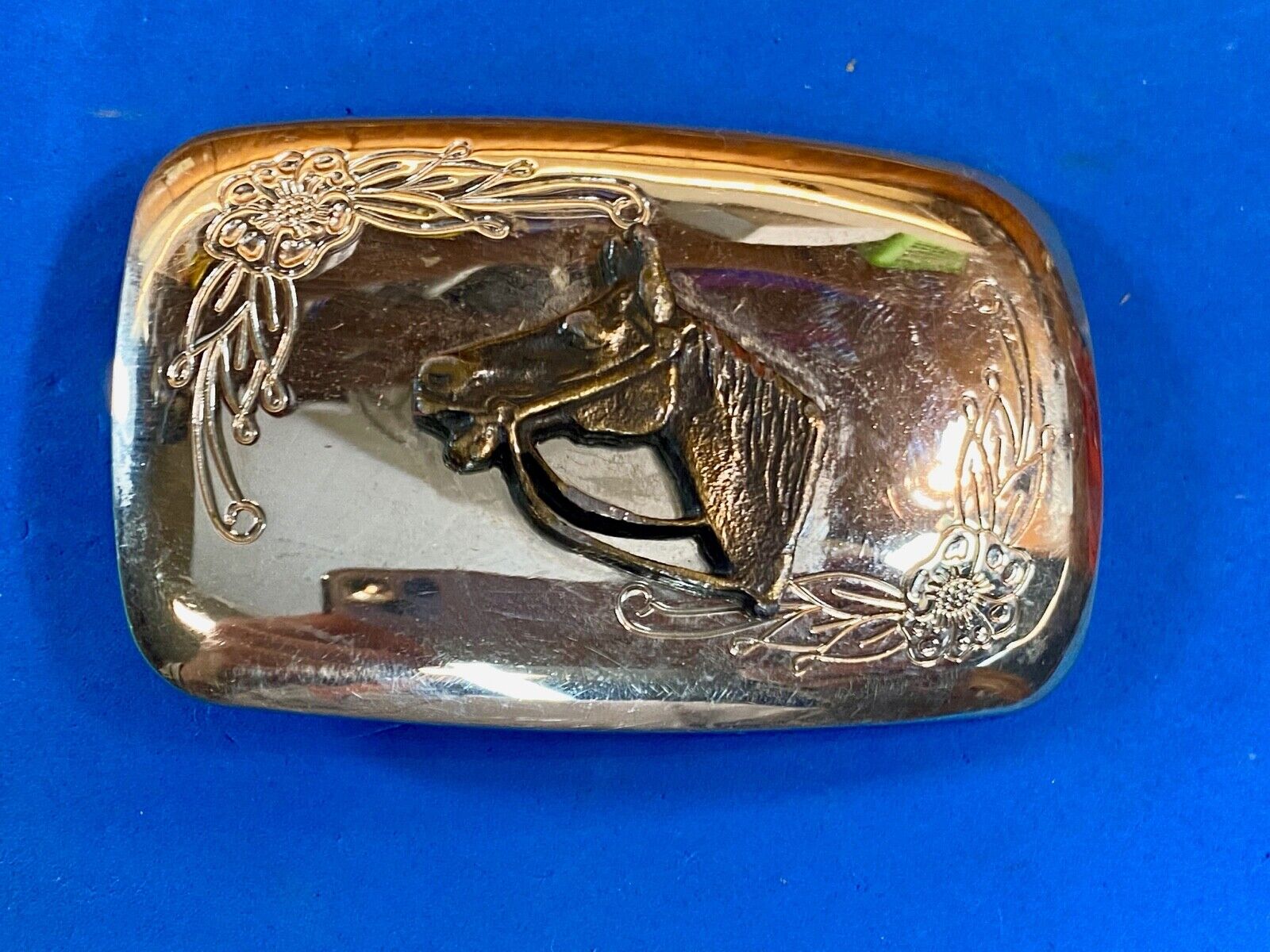 Usa Made Two Toned Horse Head Bust Mirrored Belt Buckle 