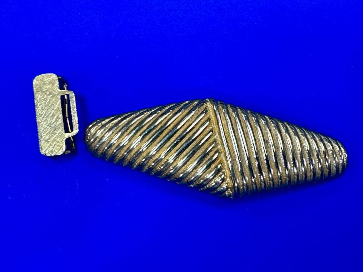 Two piece interconnecting vintage retro gold tone belt buckle Signed