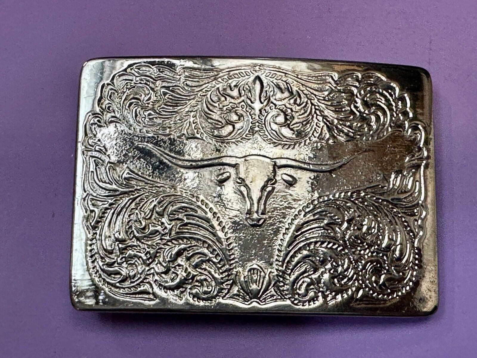 Vintage longhorn cow steer western flower swirl design belt buckle