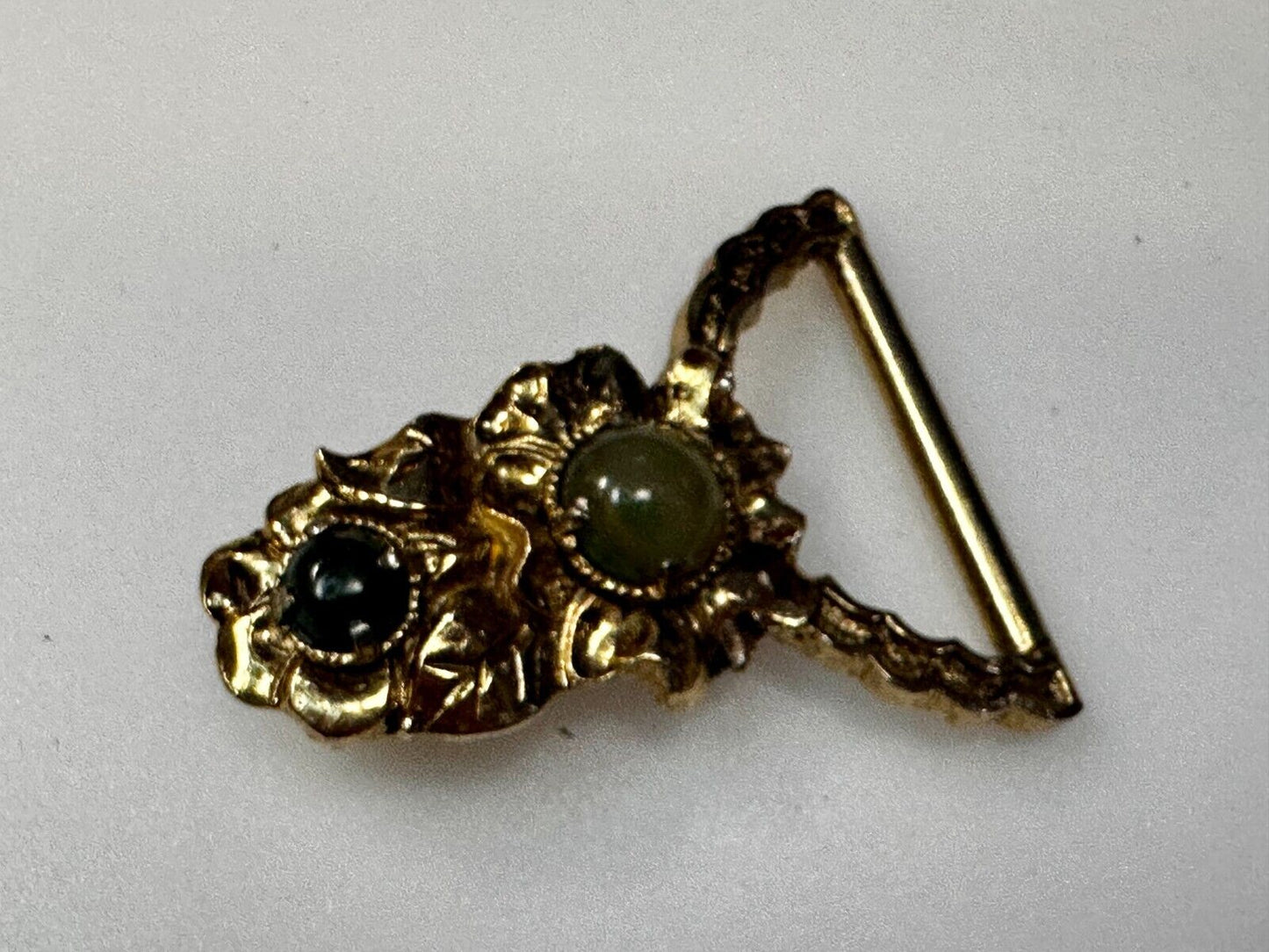 Victorian Style Green Jade? Cabochon Stone On Small Gold Tone Belt Buckle