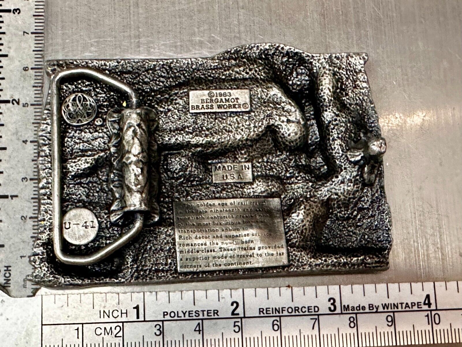 Train Steam Engine Over Bridge RailRoad RR Vintage 1980's Bergamot Belt Buckle