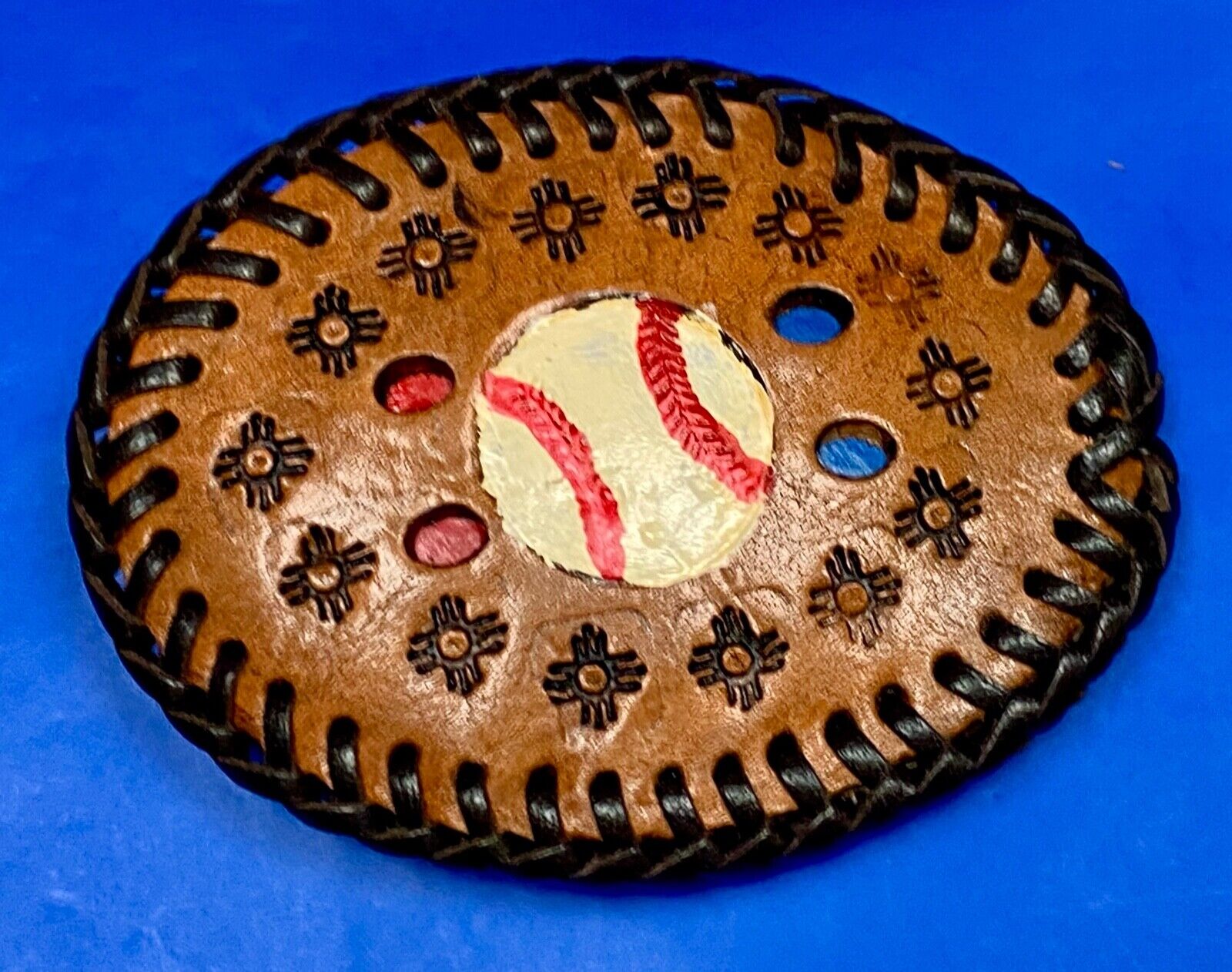 Vintage Baseball Brown Leather Hand Stitched Oval Belt Buckle - Ultimate Fan