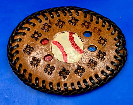 Vintage Baseball Brown Leather Hand Stitched Oval Belt Buckle - Ultimate Fan