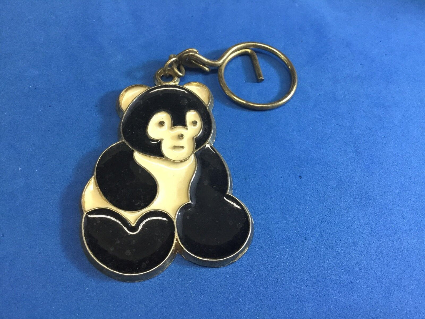 Adorable cut out Large Black and White Panda Bear Keychain with Gold Accents