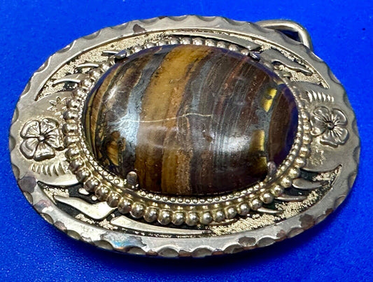 TIGER IRON Vintage Cabochon Cab Stone Centerpiece on Western Belt Buckle