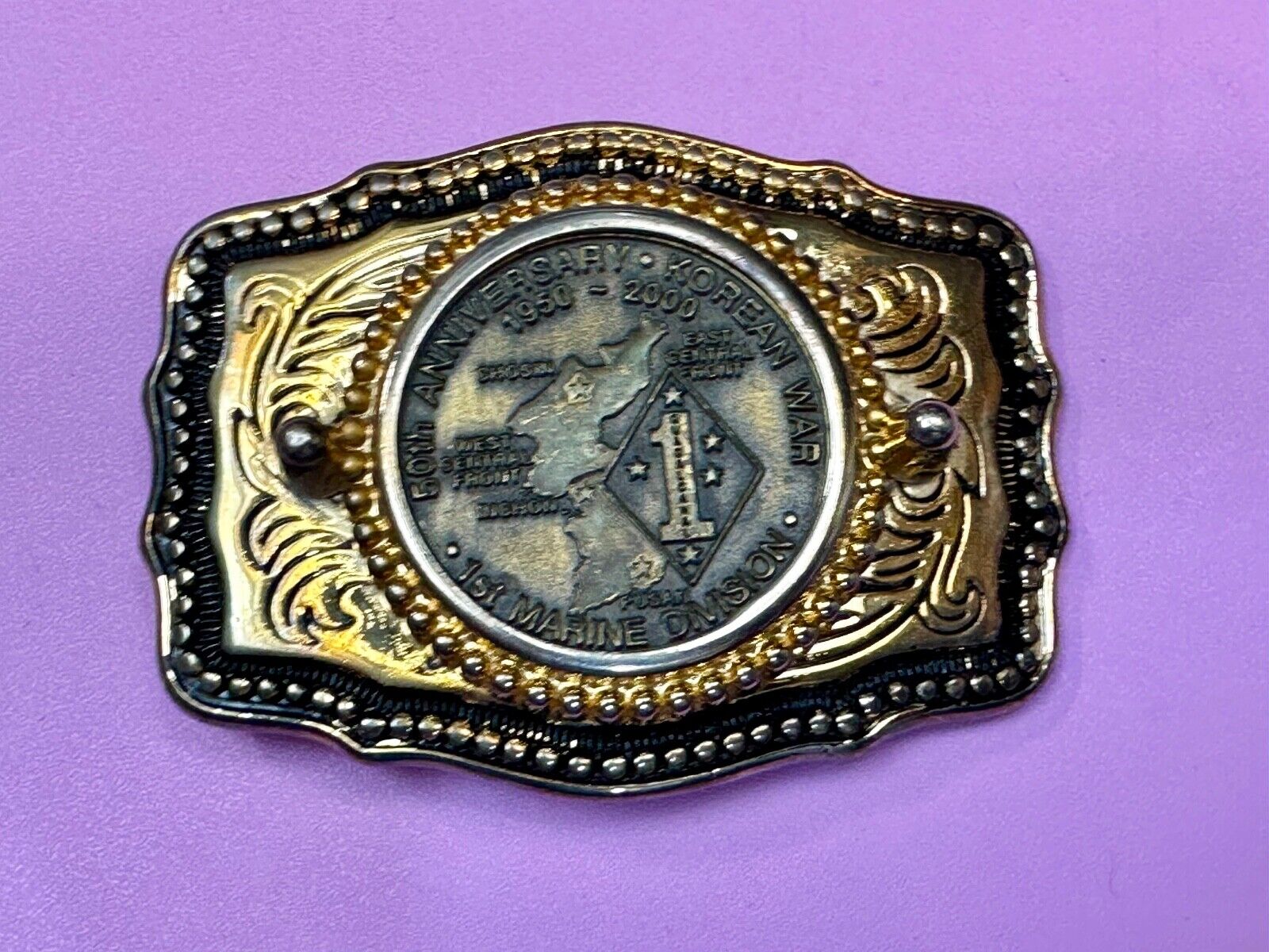 US Marines 50th Anniversary Korean War 1950-2000 Challenge Coin Belt Buckle