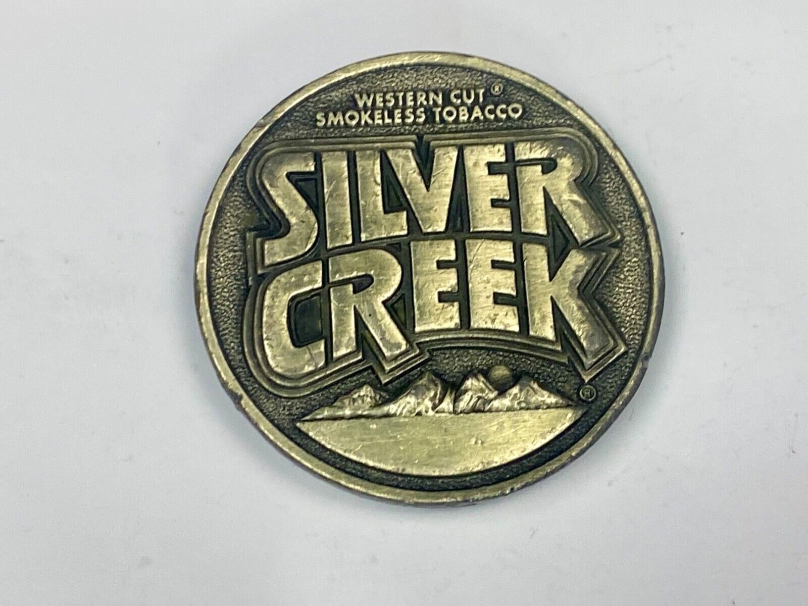 Vintage 1982 Western Cut Smokeless Tobacco Silver Creek Siskiyou Belt Buckle