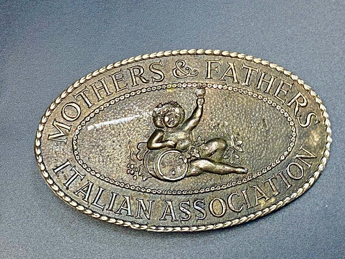 Vintage 1970's rare Belt Buckle Mother's & Father's Italian Association Sicily 