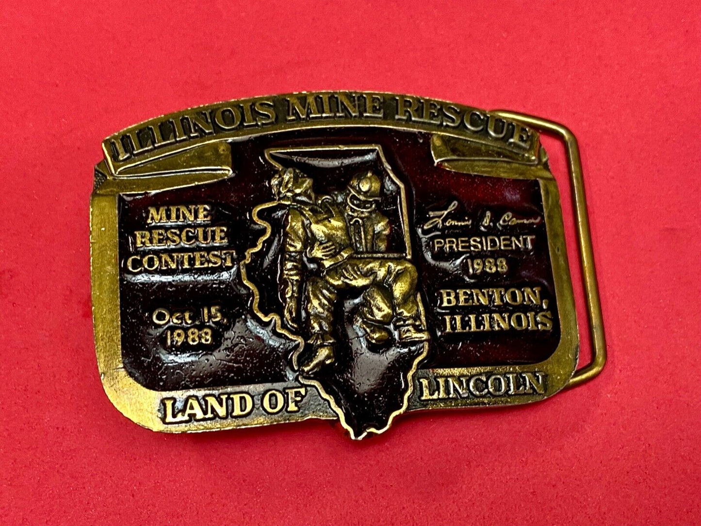 Vintage Illinois Mine Rescue, The land of Lincoln belt buckle  Stonebridge Press